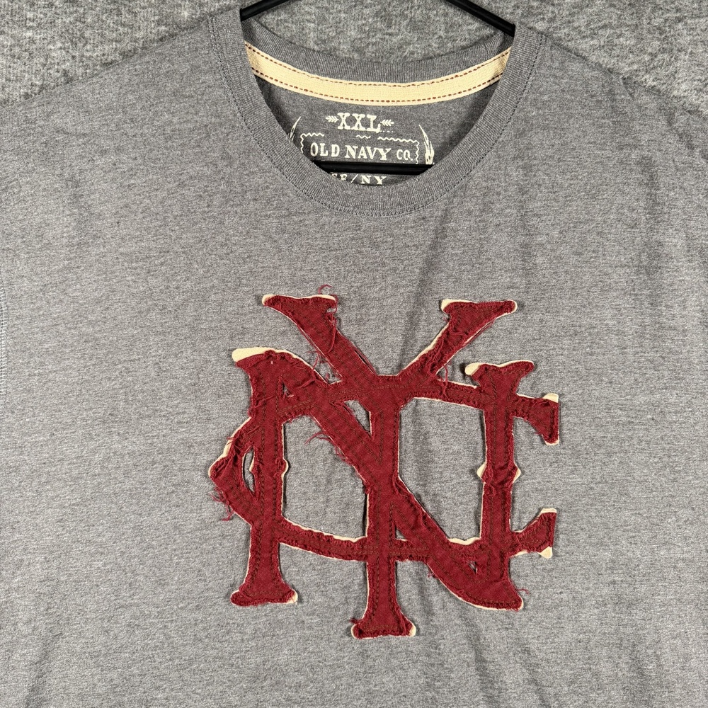 Y2K Gray New York NY Applique Athletic Crest Logo Graphic Tee Shirt Mens 2XL